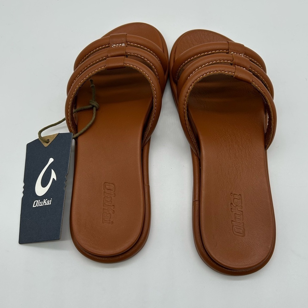 Olukai Tiare Slide Women’s Sandals Size 7 Fox Brown Comfort Leather Slip-On NWT - Picture 6 of 9